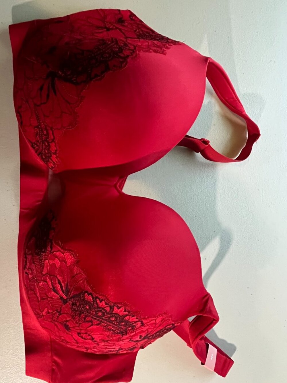 NWT Lane Bryant Cacique 44F Smooth Lightly Lined Balconette Bra Red Lace Accent